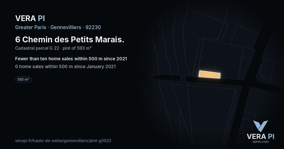 6 Chemin des Petits Marais, Gennevilliers at night – the plot lit, the parcels around coloured by the prices near them