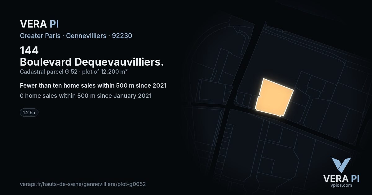 144 Boulevard Dequevauvilliers, Gennevilliers at night – the plot lit, the parcels around coloured by the prices near them