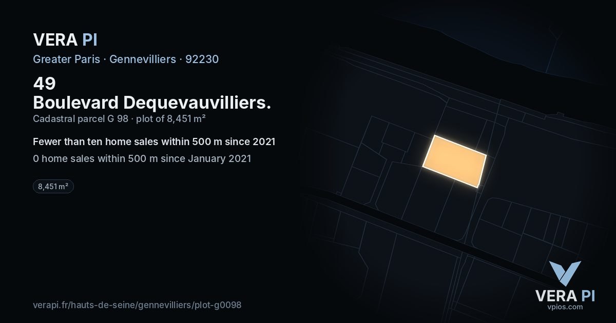 49 Boulevard Dequevauvilliers, Gennevilliers at night – the plot lit, the parcels around coloured by the prices near them
