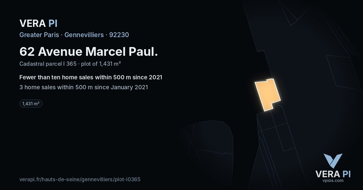 62 Avenue Marcel Paul, Gennevilliers at night – the plot lit, the parcels around coloured by the prices near them