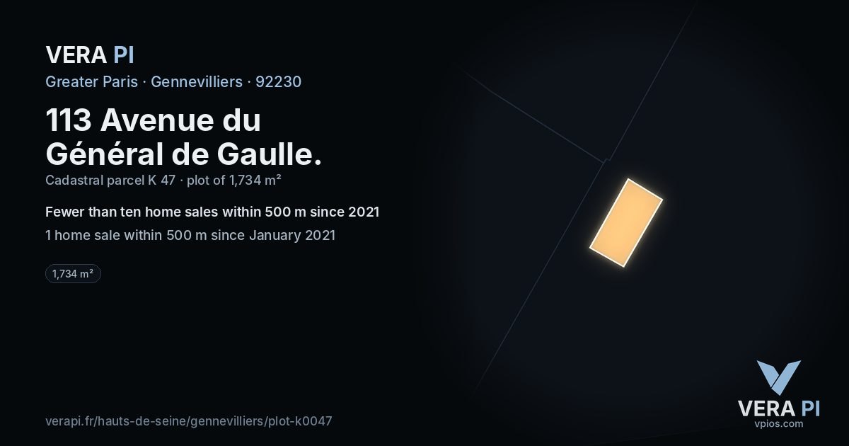 113 Avenue du Général de Gaulle, Gennevilliers at night – the plot lit, the parcels around coloured by the prices near them