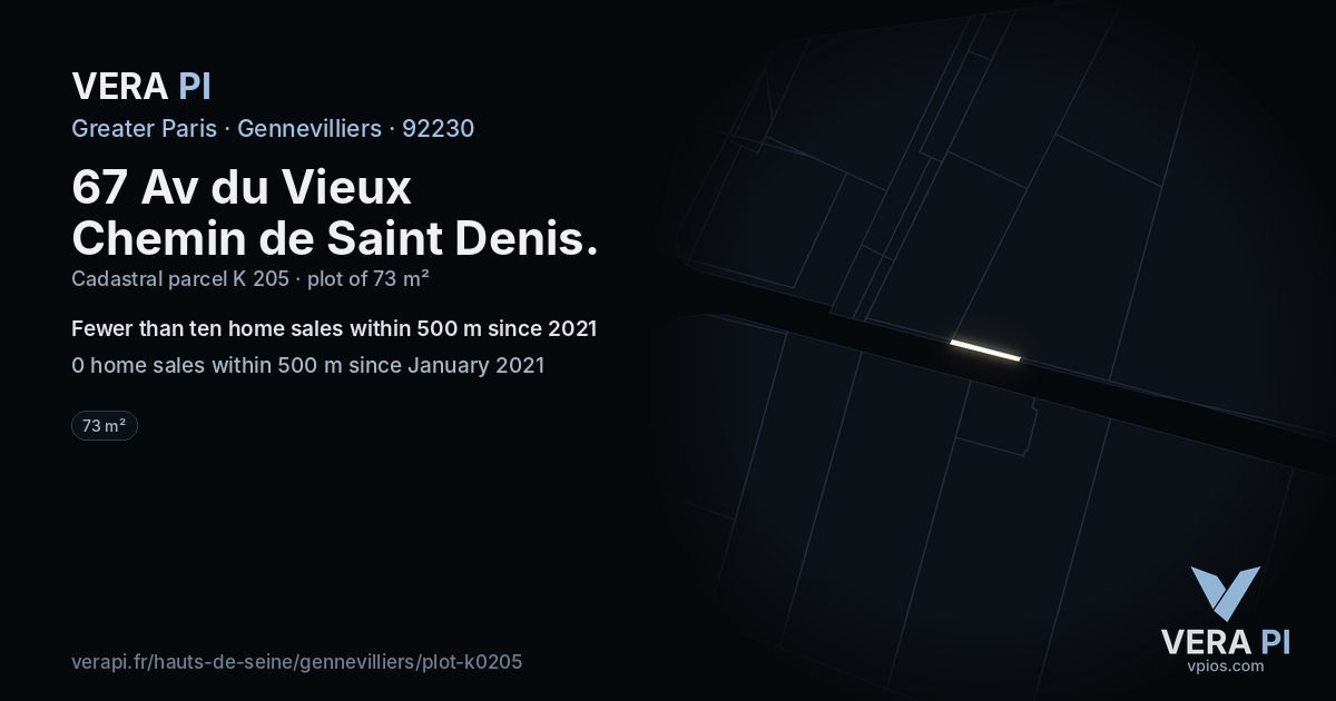 67 Av du Vieux Chemin de Saint Denis, Gennevilliers at night – the plot lit, the parcels around coloured by the prices near them