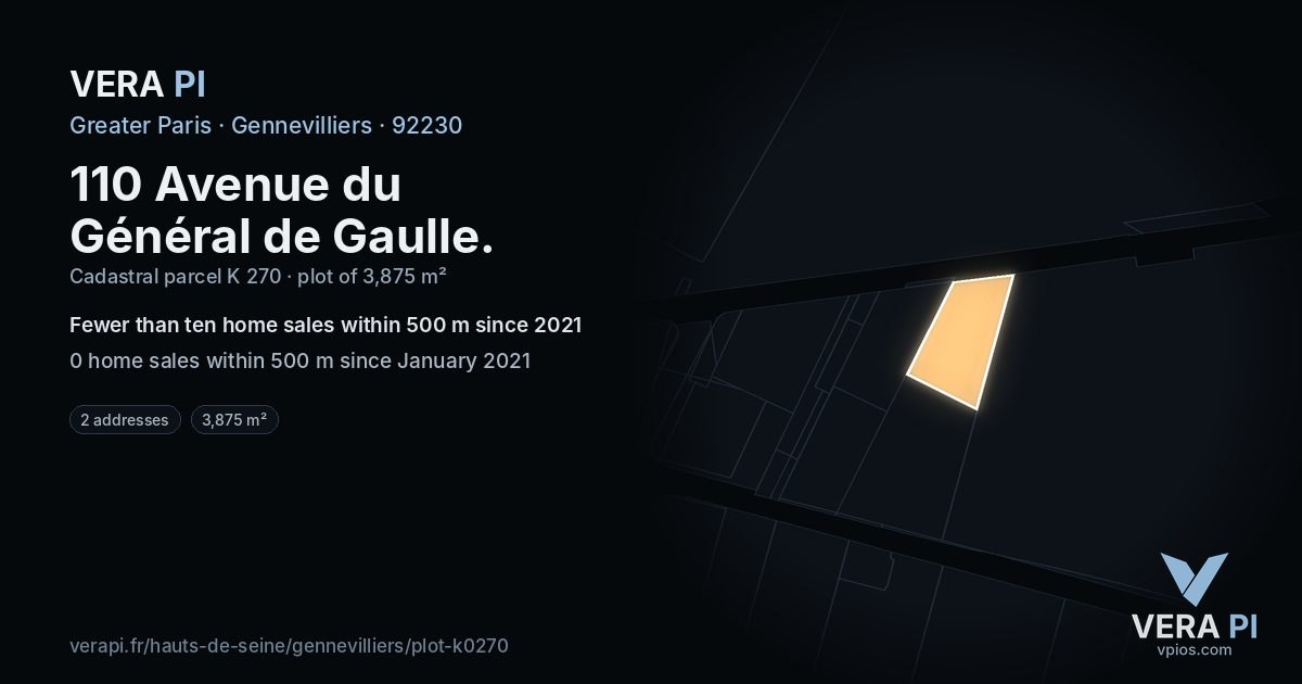 110 Avenue du Général de Gaulle, Gennevilliers at night – the plot lit, the parcels around coloured by the prices near them