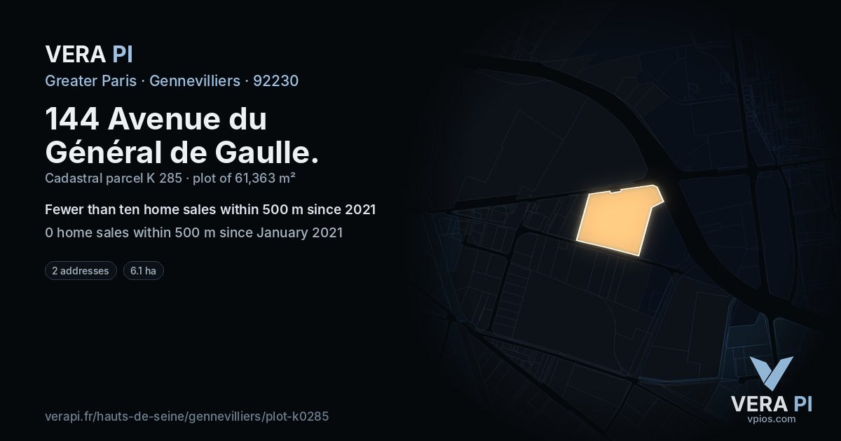 144 Avenue du Général de Gaulle, Gennevilliers at night – the plot lit, the parcels around coloured by the prices near them