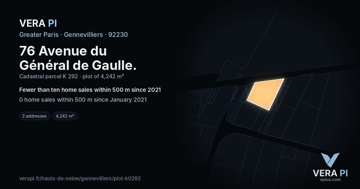 76 Avenue du Général de Gaulle, Gennevilliers at night – the plot lit, the parcels around coloured by the prices near them