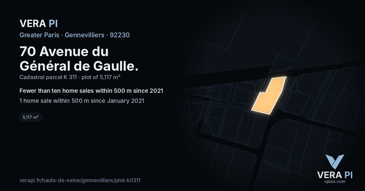 70 Avenue du Général de Gaulle, Gennevilliers at night – the plot lit, the parcels around coloured by the prices near them