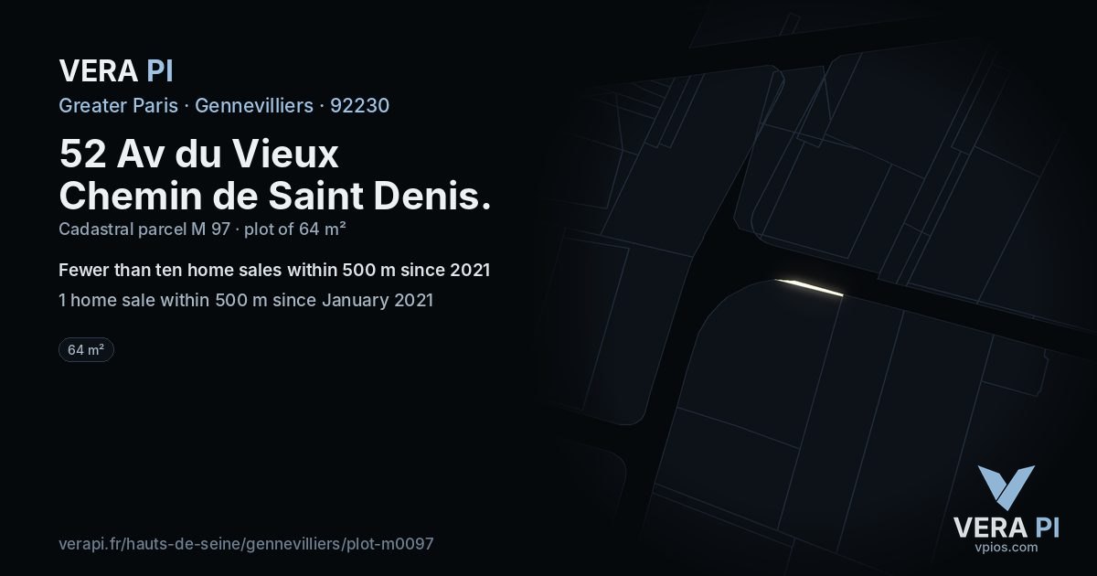 52 Av du Vieux Chemin de Saint Denis, Gennevilliers at night – the plot lit, the parcels around coloured by the prices near them