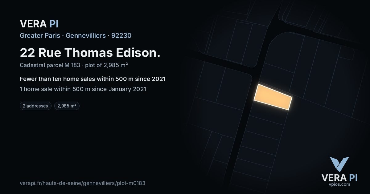 22 Rue Thomas Edison, Gennevilliers at night – the plot lit, the parcels around coloured by the prices near them