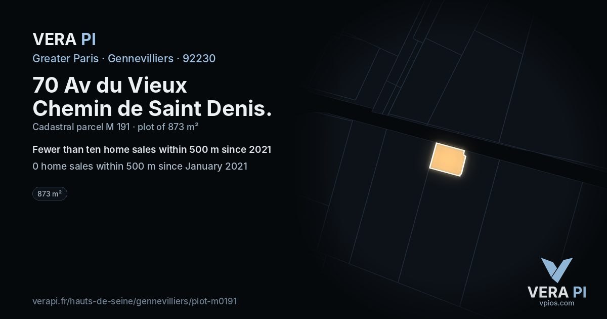 70 Av du Vieux Chemin de Saint Denis, Gennevilliers at night – the plot lit, the parcels around coloured by the prices near them