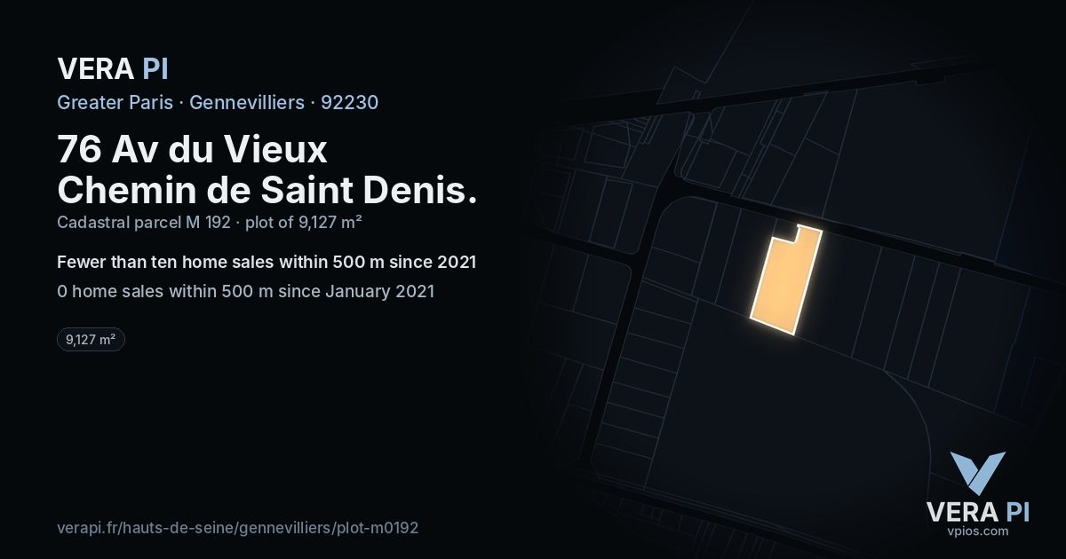 76 Av du Vieux Chemin de Saint Denis, Gennevilliers at night – the plot lit, the parcels around coloured by the prices near them