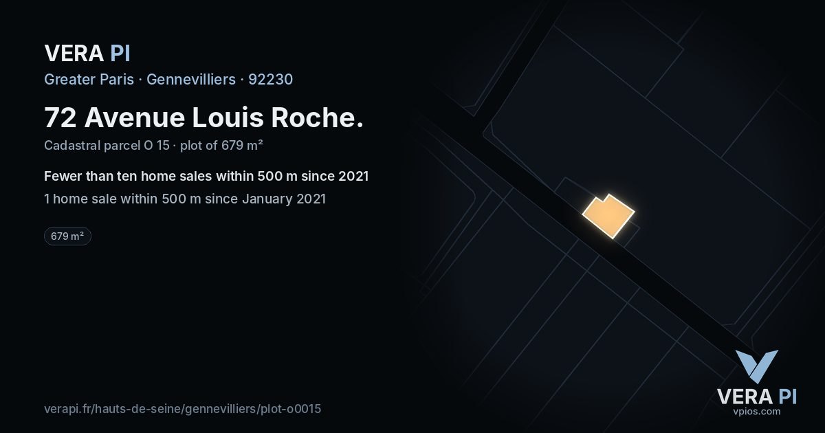 72 Avenue Louis Roche, Gennevilliers at night – the plot lit, the parcels around coloured by the prices near them