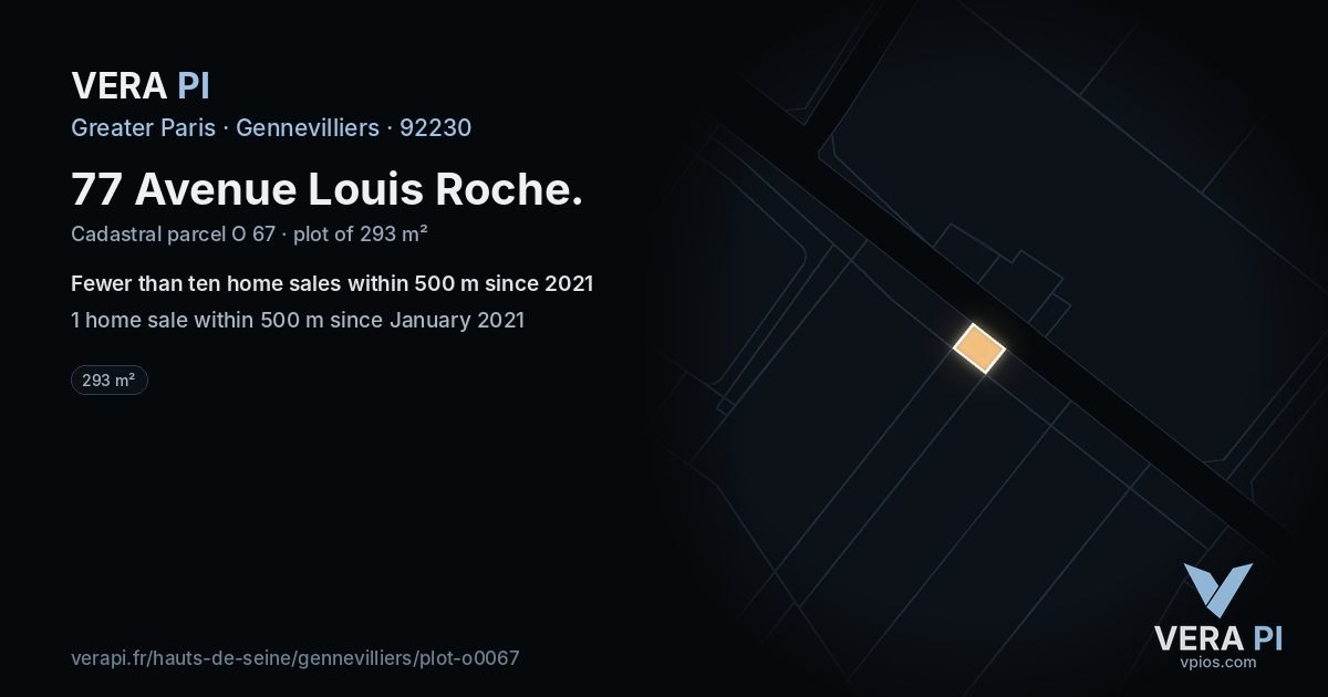 77 Avenue Louis Roche, Gennevilliers at night – the plot lit, the parcels around coloured by the prices near them