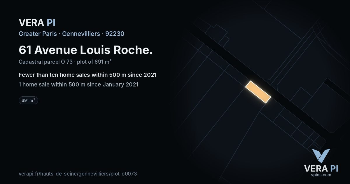 61 Avenue Louis Roche, Gennevilliers at night – the plot lit, the parcels around coloured by the prices near them