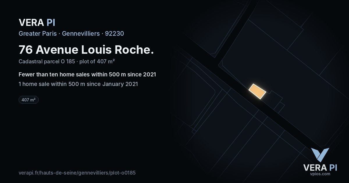 76 Avenue Louis Roche, Gennevilliers at night – the plot lit, the parcels around coloured by the prices near them