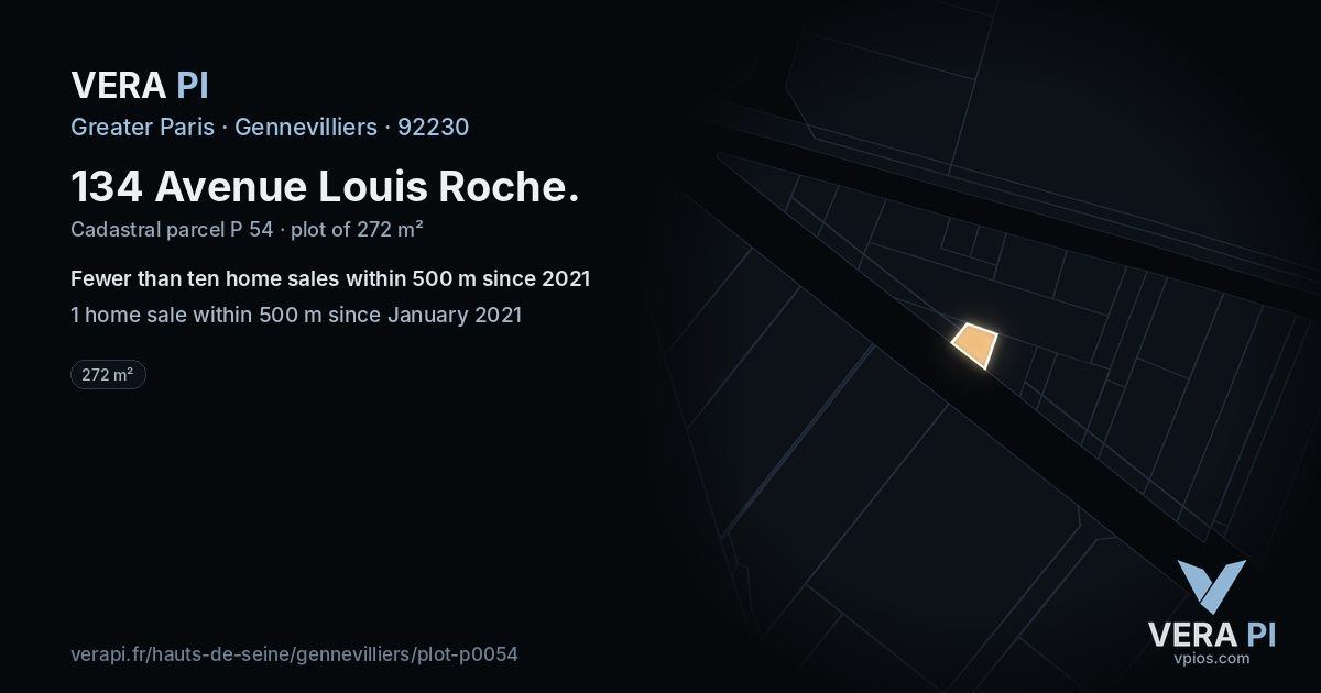 134 Avenue Louis Roche, Gennevilliers at night – the plot lit, the parcels around coloured by the prices near them