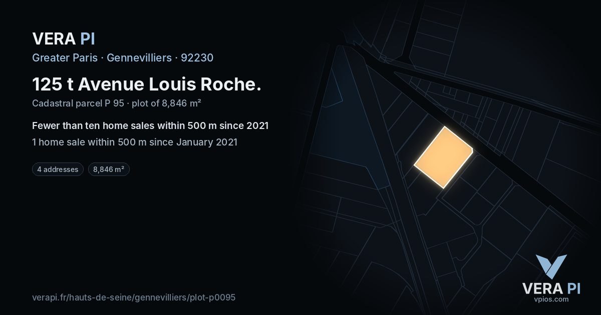 125 t Avenue Louis Roche, Gennevilliers at night – the plot lit, the parcels around coloured by the prices near them
