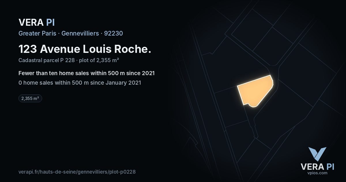 123 Avenue Louis Roche, Gennevilliers at night – the plot lit, the parcels around coloured by the prices near them