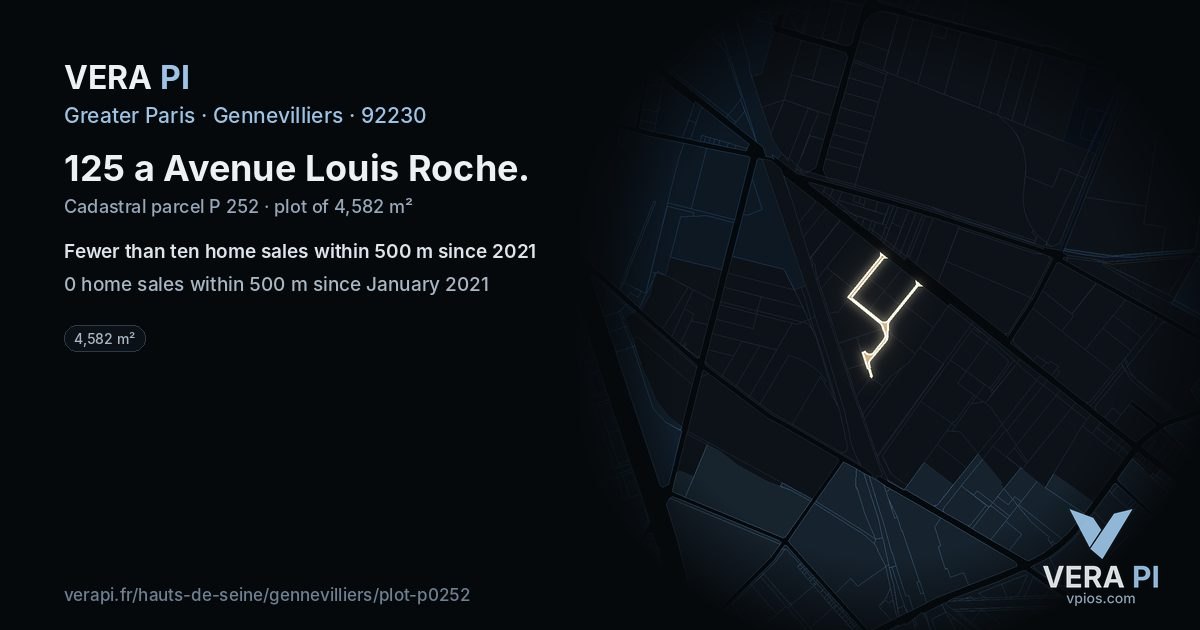 125 a Avenue Louis Roche, Gennevilliers at night – the plot lit, the parcels around coloured by the prices near them
