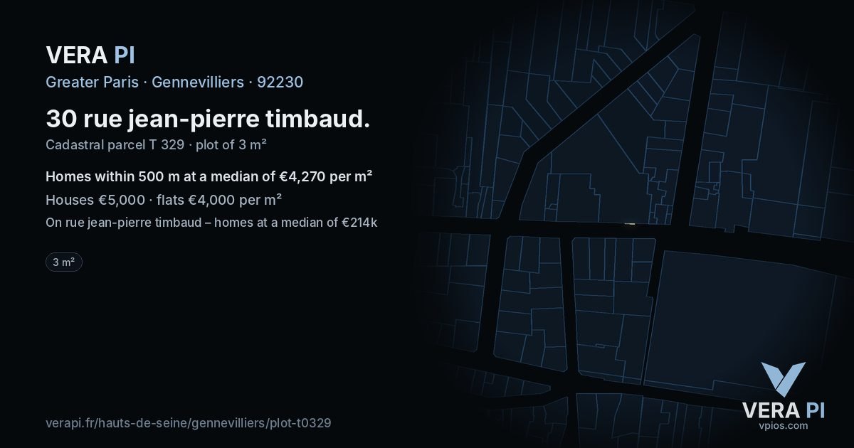 30 rue jean-pierre timbaud, Gennevilliers at night – the plot lit, the parcels around coloured by the prices near them