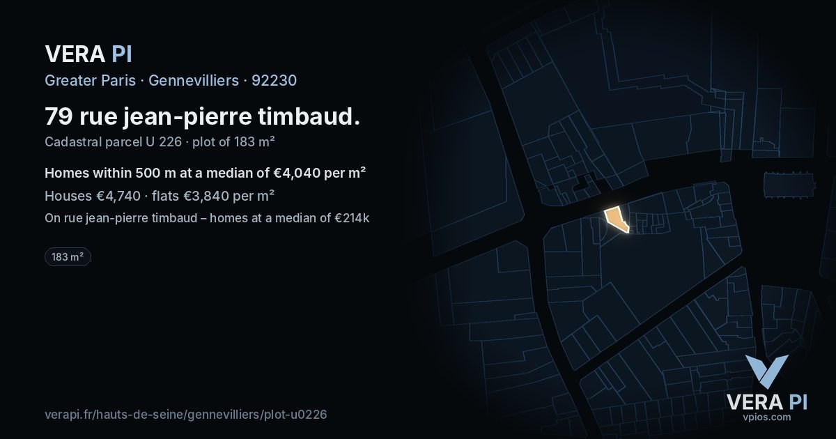 79 rue jean-pierre timbaud, Gennevilliers at night – the plot lit, the parcels around coloured by the prices near them