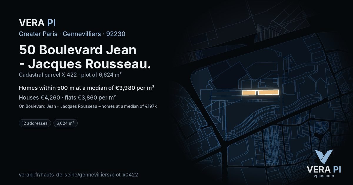 50 Boulevard Jean - Jacques Rousseau, Gennevilliers at night – the plot lit, the parcels around coloured by the prices near them