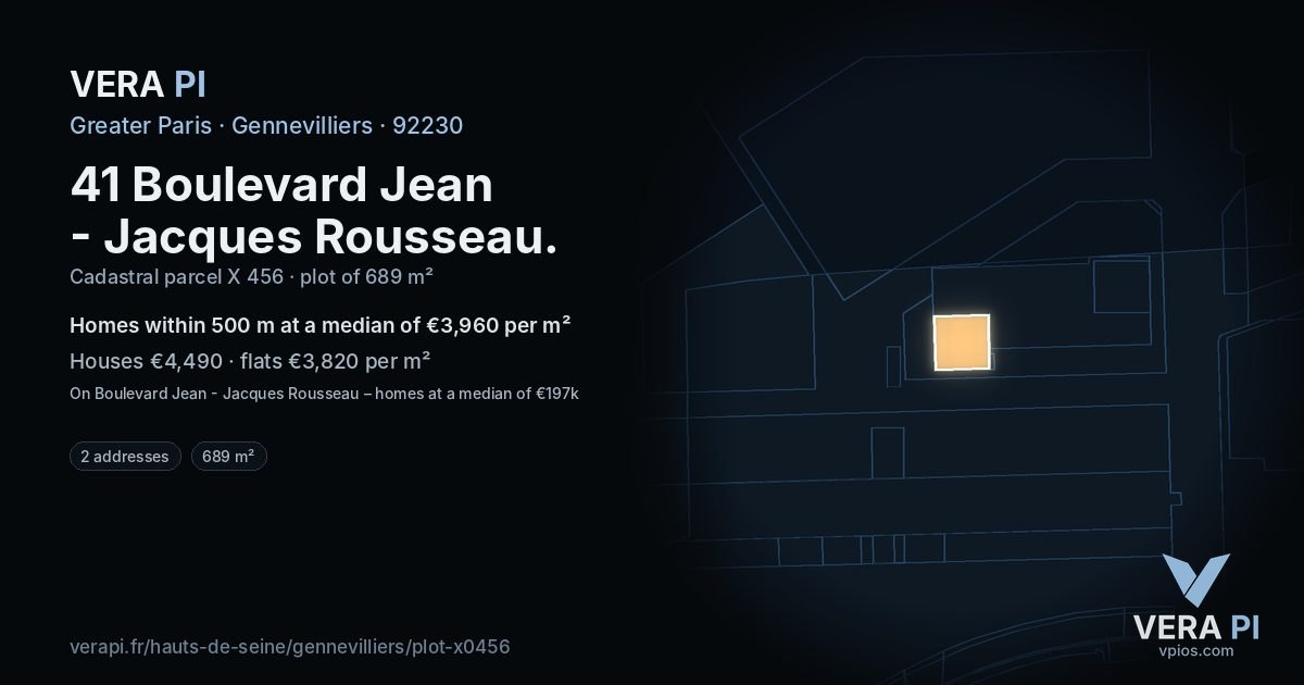 41 Boulevard Jean - Jacques Rousseau, Gennevilliers at night – the plot lit, the parcels around coloured by the prices near them