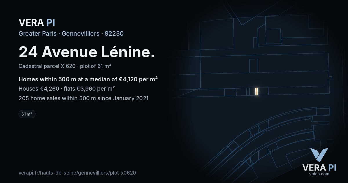 24 Avenue Lénine, Gennevilliers at night – the plot lit, the parcels around coloured by the prices near them