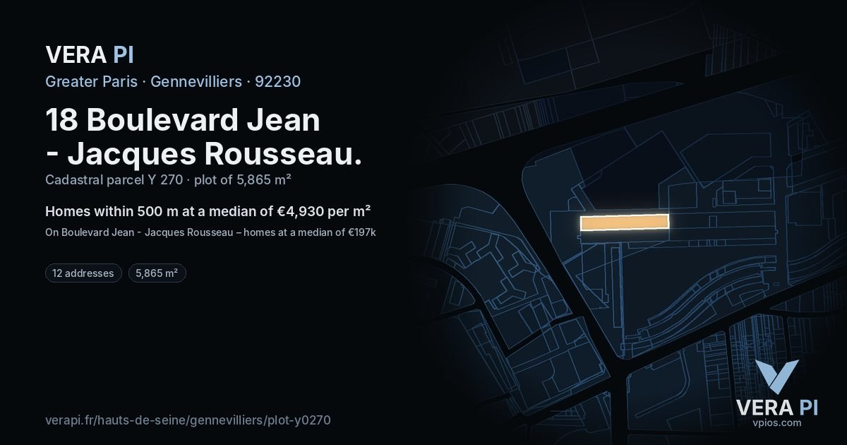 18 Boulevard Jean - Jacques Rousseau, Gennevilliers at night – the plot lit, the parcels around coloured by the prices near them