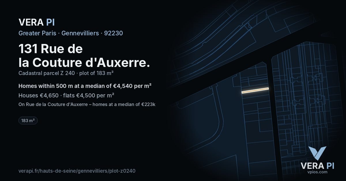131 Rue de la Couture d'Auxerre, Gennevilliers at night – the plot lit, the parcels around coloured by the prices near them