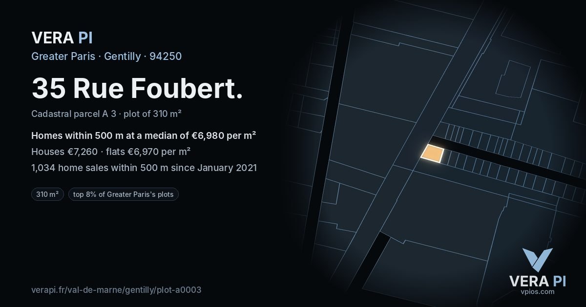 35 Rue Foubert, Gentilly at night – the plot lit, the parcels around coloured by the prices near them