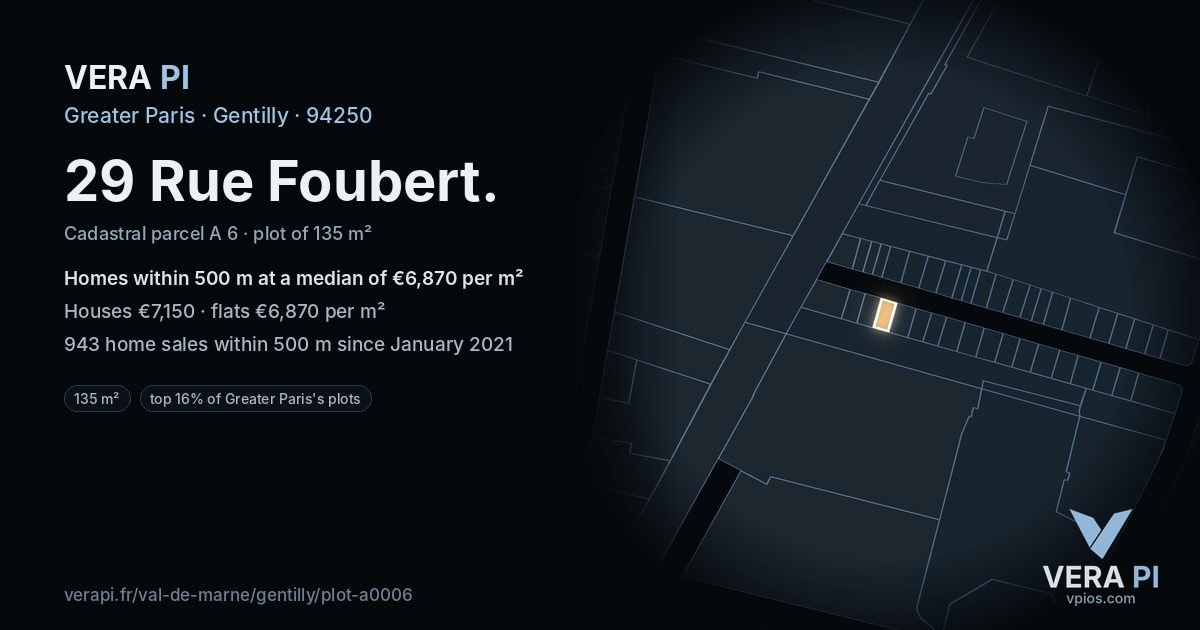 29 Rue Foubert, Gentilly at night – the plot lit, the parcels around coloured by the prices near them