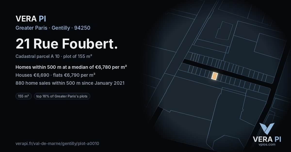 21 Rue Foubert, Gentilly at night – the plot lit, the parcels around coloured by the prices near them