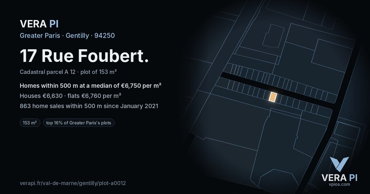 17 Rue Foubert, Gentilly at night – the plot lit, the parcels around coloured by the prices near them