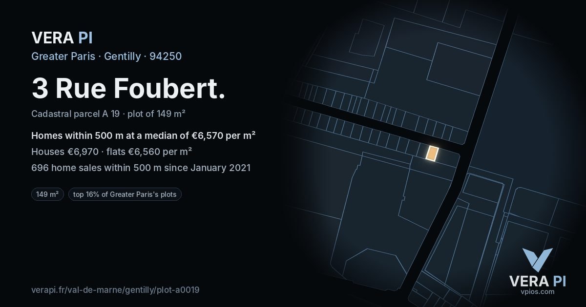 3 Rue Foubert, Gentilly at night – the plot lit, the parcels around coloured by the prices near them