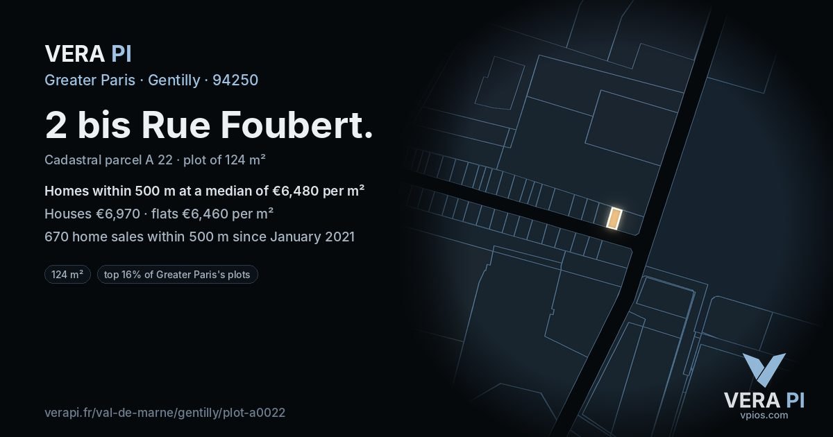 2 bis Rue Foubert, Gentilly at night – the plot lit, the parcels around coloured by the prices near them