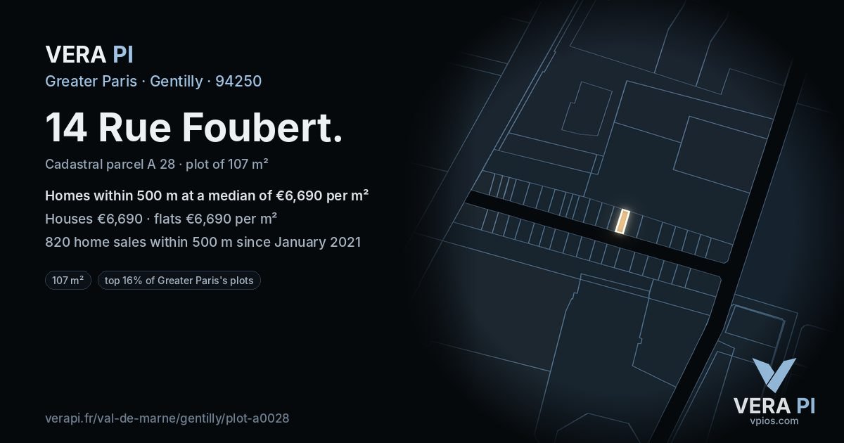 14 Rue Foubert, Gentilly at night – the plot lit, the parcels around coloured by the prices near them