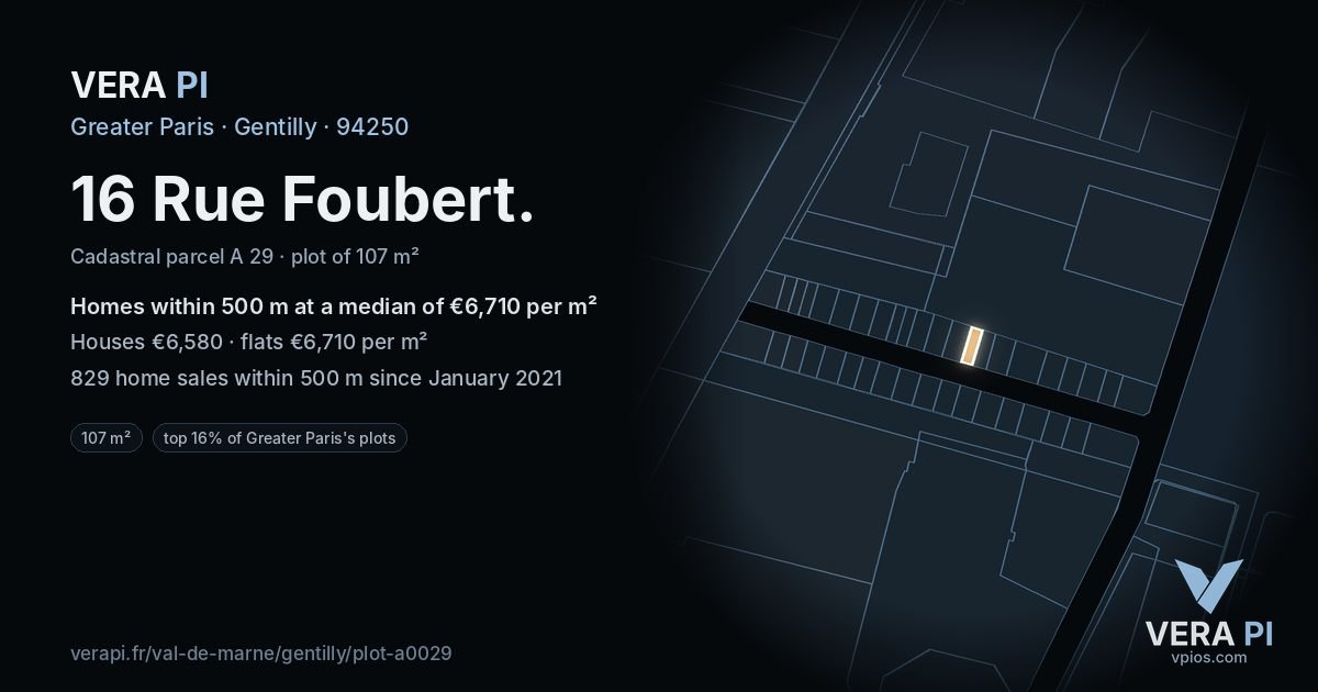 16 Rue Foubert, Gentilly at night – the plot lit, the parcels around coloured by the prices near them