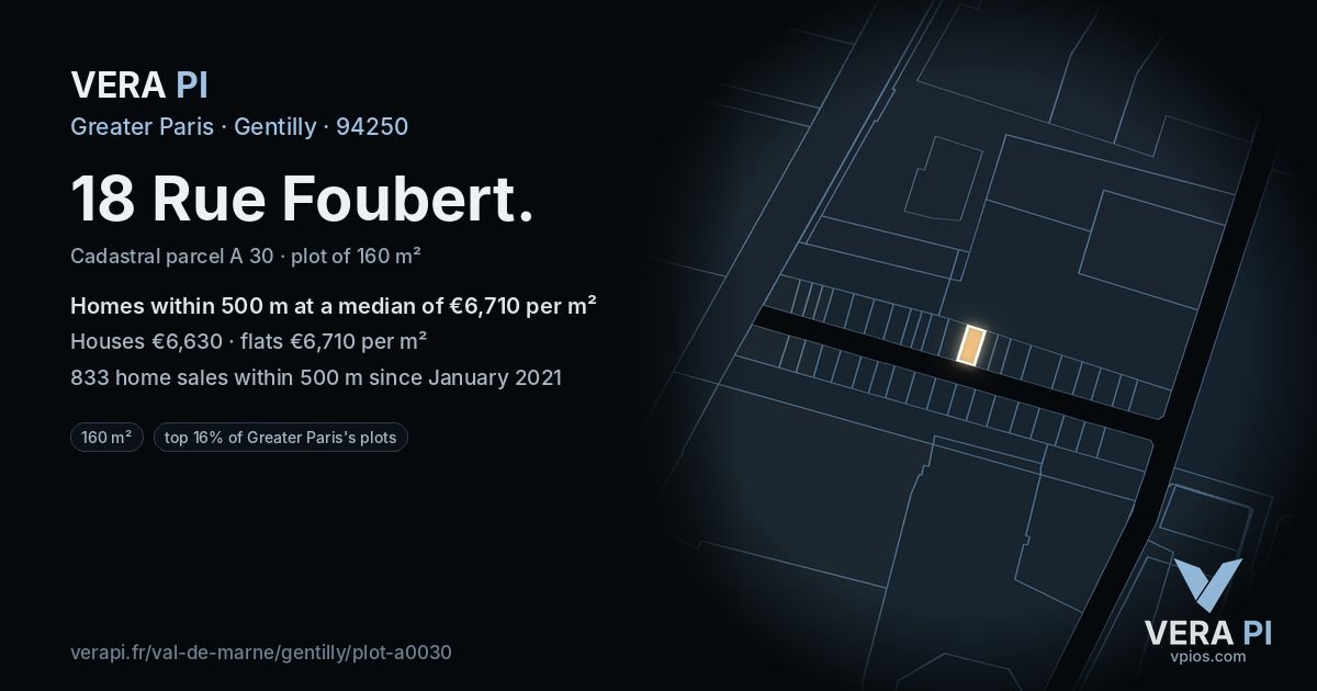18 Rue Foubert, Gentilly at night – the plot lit, the parcels around coloured by the prices near them