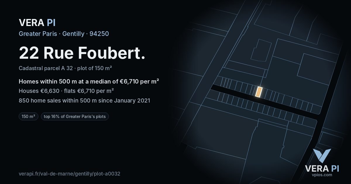 22 Rue Foubert, Gentilly at night – the plot lit, the parcels around coloured by the prices near them
