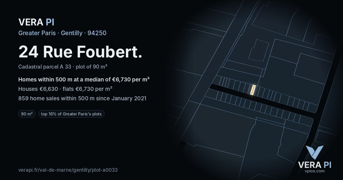 24 Rue Foubert, Gentilly at night – the plot lit, the parcels around coloured by the prices near them