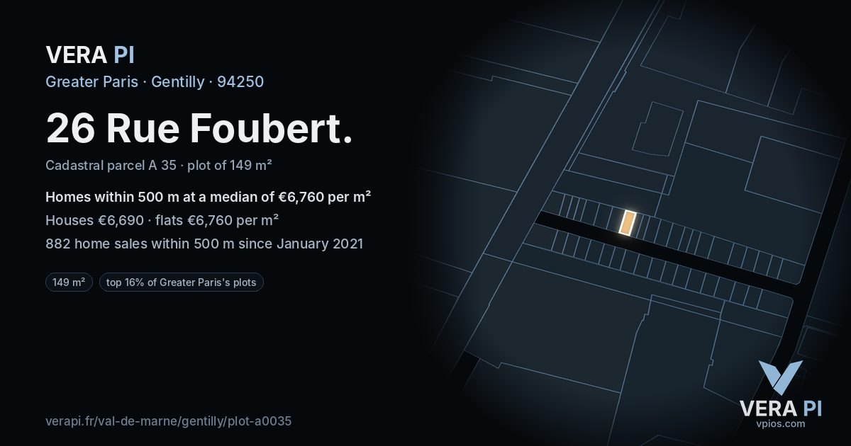26 Rue Foubert, Gentilly at night – the plot lit, the parcels around coloured by the prices near them