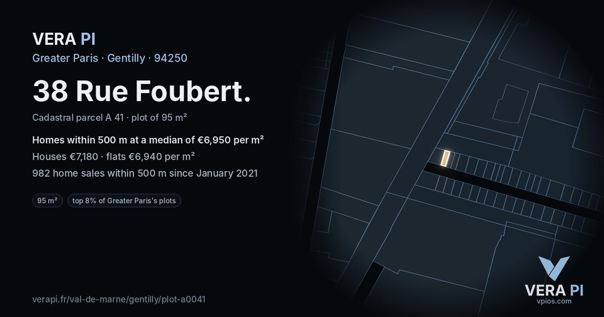 38 Rue Foubert, Gentilly at night – the plot lit, the parcels around coloured by the prices near them