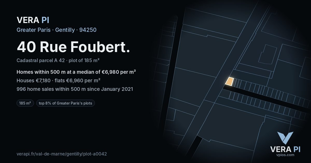 40 Rue Foubert, Gentilly at night – the plot lit, the parcels around coloured by the prices near them