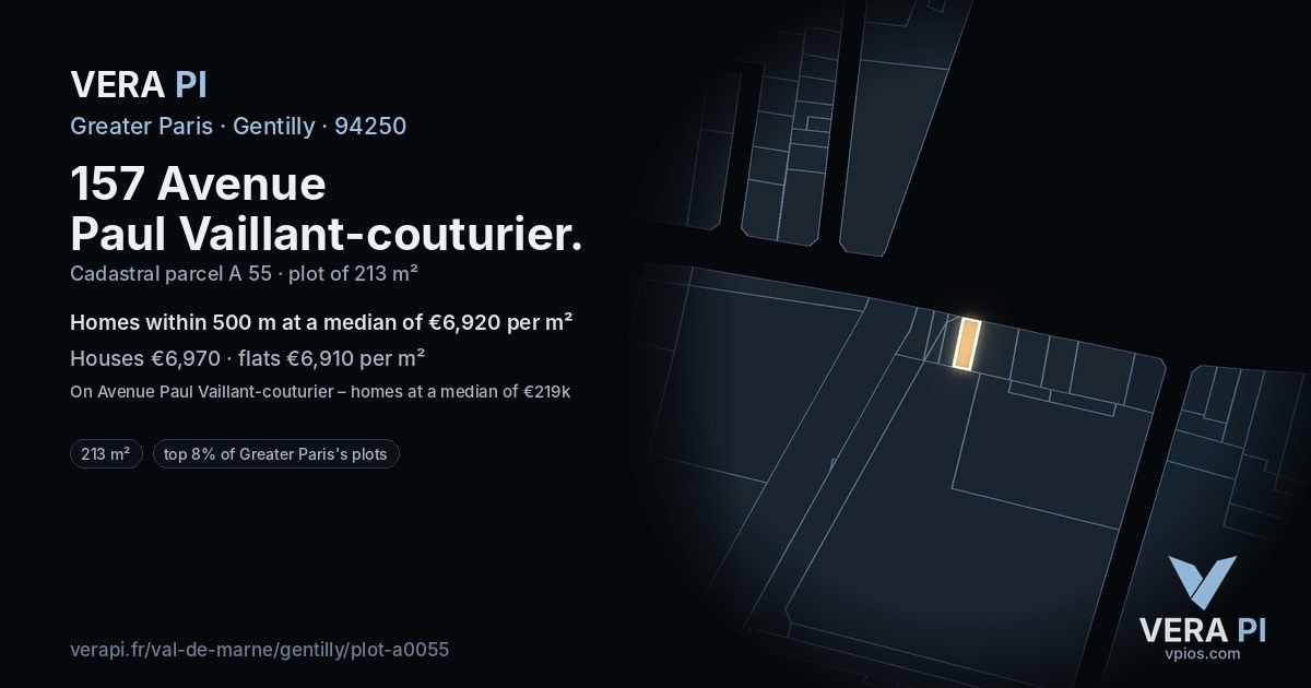 157 Avenue Paul Vaillant-couturier, Gentilly at night – the plot lit, the parcels around coloured by the prices near them