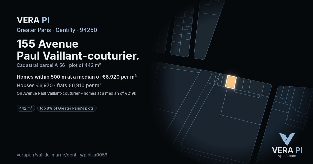 155 Avenue Paul Vaillant-couturier, Gentilly at night – the plot lit, the parcels around coloured by the prices near them