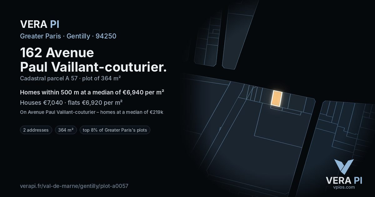 162 Avenue Paul Vaillant-couturier, Gentilly at night – the plot lit, the parcels around coloured by the prices near them