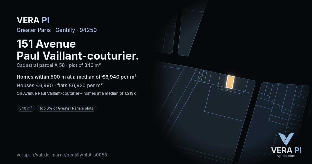 151 Avenue Paul Vaillant-couturier, Gentilly at night – the plot lit, the parcels around coloured by the prices near them