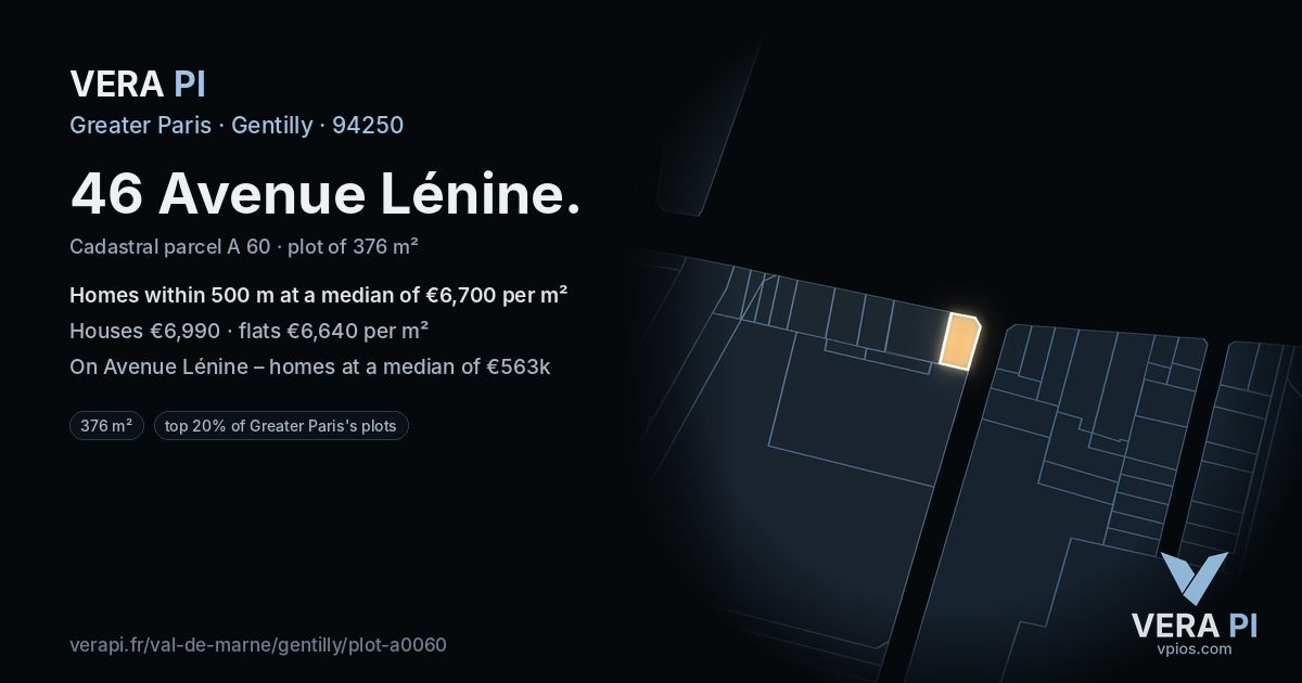 46 Avenue Lénine, Gentilly at night – the plot lit, the parcels around coloured by the prices near them