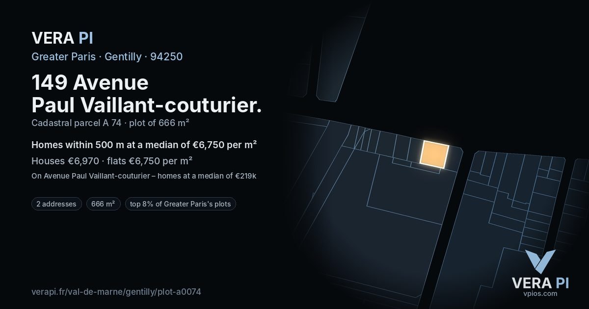 149 Avenue Paul Vaillant-couturier, Gentilly at night – the plot lit, the parcels around coloured by the prices near them