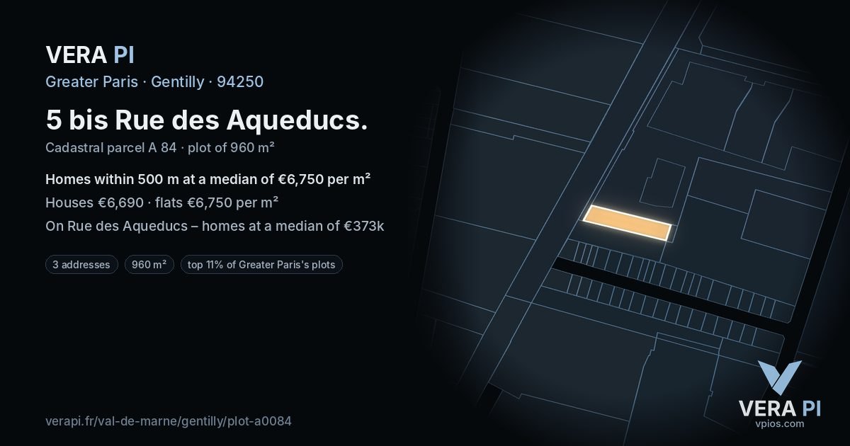 5 bis Rue des Aqueducs, Gentilly at night – the plot lit, the parcels around coloured by the prices near them